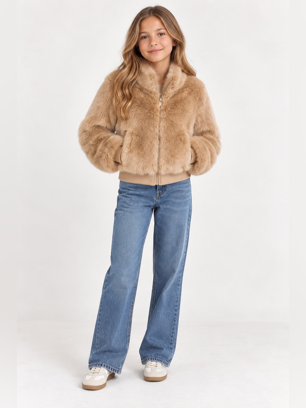 Janie and Jack Plush Faux-Fur Jacket in Beige
